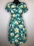 1950s Floral Print Summer Dress in Green - UK 10