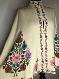 womens  vintage  velvet  short cape  S  multi  gothic  floral  embroidered  cream  cloak  cape  70s  6  1970s  10