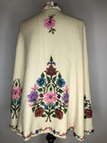 womens  vintage  velvet  short cape  S  multi  gothic  floral  embroidered  cream  cloak  cape  70s  6  1970s  10