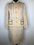 womens jacket  womens coat  womens  vintage  Urban Village Vintage  urban village  Skirts  skirt  Saint Joseph  pockets  pencil skirt  MOD  Jacket  grey  faux leather trim  decorative pocket  check  brown  blazer jacket  Blazer  60s  1960s  10