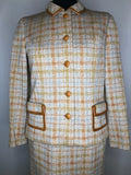 womens jacket  womens coat  womens  vintage  Urban Village Vintage  urban village  Skirts  skirt  Saint Joseph  pockets  pencil skirt  MOD  Jacket  grey  faux leather trim  decorative pocket  check  brown  blazer jacket  Blazer  60s  1960s  10