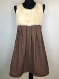 Vintage 1970s Sleeveless Gingham Check Coney Fur Mini Dress - Size UK 10
