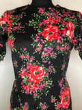 womens  vintage  Urban Village Vintage  short sleeve dress  red  Miss Mary of Sweden  floral print  dress  black  70s  1970s  12