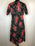 womens  vintage  Urban Village Vintage  short sleeve dress  red  Miss Mary of Sweden  floral print  dress  black  70s  1970s  12