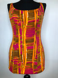 Vintage 1950s 1960s Print Swimsuit in Orange and Pink - Size UK 10