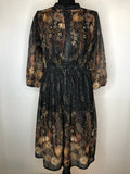 womens  vintage  Urban Village Vintage  floral print  dress  brown  black  balloon sleeves  balloon sleeve  70s  1970s  10