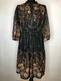 1970s Floral Print Sheer Dress is Black - Size UK 10