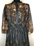 womens  vintage  Urban Village Vintage  floral print  dress  brown  black  balloon sleeves  balloon sleeve  70s  1970s  10