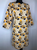 womens  vintage  square print  retro  print dress  Orange  multi  MOD  long sleeve  dress  brown  60s  1960s  16