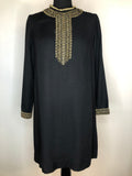 womens  vintage  Urban Village Vintage  tunic dress  pleat detailing  metallic trims  ethnic  dress  Brimell of London  black  70s  1970s  1