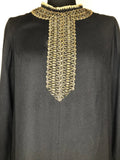 womens  vintage  Urban Village Vintage  tunic dress  pleat detailing  metallic trims  ethnic  dress  Brimell of London  black  70s  1970s  1