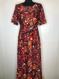 1970s Paisley Floral Print Flutter Sleeve Maxi Dress - Size UK 16