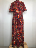 womens  vintage  Urban Village Vintage  short sleeved  short sleeve dress  short sleeve  print dress  print  paisley style print  orange  maxi dress  floral print  dress  burgundy  angel sleeve  70s  1970s  16