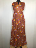 womens  vintage  Urban Village Vintage  sleeveless  print dress  print  maxi dress  floral print  embellishment  dress  brown  beading detail  beading  70s  1970s  10