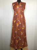 1970s Floral Print Split Front Embellished Maxi Dress - Size UK 10