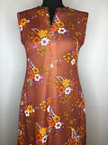 womens  vintage  Urban Village Vintage  sleeveless  print dress  print  maxi dress  floral print  embellishment  dress  brown  beading detail  beading  70s  1970s  10