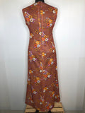 womens  vintage  Urban Village Vintage  sleeveless  print dress  print  maxi dress  floral print  embellishment  dress  brown  beading detail  beading  70s  1970s  10