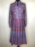 1970s Long Sleeve Print Dress by Elle Londres - Size UK 10