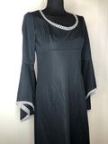 10  womens  vintage  Urban Village Vintage  Richard Shops  print dress  print  metallic trims  Medieval sleeve  maxi dress  long sleeve  evening dress  dress  black  70s  1970s