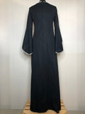 10  womens  vintage  Urban Village Vintage  Richard Shops  print dress  print  metallic trims  Medieval sleeve  maxi dress  long sleeve  evening dress  dress  black  70s  1970s