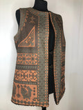 womens  waistcoat  vintage  vest  tribal  Suede Jacket  Peruvian print  mexican  Jacket  green  gilet  faux sheepskin  brown  aztec print  aztec  70s  70  1970s  10