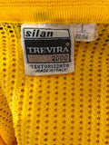 Yellow  vintage  Urban Village Vintage  urban village  Three Button  Silan  short sleeved  retro  polo top  polo  pointed collar  MOD  mesh  Lightweight Knit  light knit  L  knit polo  knit  fine knit  button down  button  blue stripe  70s  70  1970s
