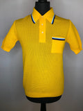 Yellow  vintage  Urban Village Vintage  urban village  Three Button  Silan  short sleeved  retro  polo top  polo  pointed collar  MOD  mesh  Lightweight Knit  light knit  L  knit polo  knit  fine knit  button down  button  blue stripe  70s  70  1970s