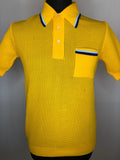 1960s Mesh Knit Polo Top in Bright Yellow - Size L