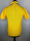Yellow  vintage  Urban Village Vintage  urban village  Three Button  Silan  short sleeved  retro  polo top  polo  pointed collar  MOD  mesh  Lightweight Knit  light knit  L  knit polo  knit  fine knit  button down  button  blue stripe  70s  70  1970s