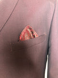 Y&G Fashion  vintage  Urban Village Vintage  urban village  trousers  suit  straight leg  stitch detailing  stitch detail  retro  red  pockets  pocket square  pleated leg  paisley tie  mens  long sleeve  L  Jacket  flared  burgundy  blazer jacket  60s style  60s  60  1960s  1960