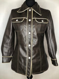 Vintage 1970s Faux Leather Shirt Jacket in Dark Brown - Size UK 10