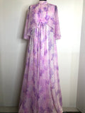 womens  vintage  retro  pink  maxi dress  long sleeve  high neck  full length  floral print  floral  floaty  dress  angel sleeve  angel  70s  1970s  10