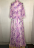 womens  vintage  retro  pink  maxi dress  long sleeve  high neck  full length  floral print  floral  floaty  dress  angel sleeve  angel  70s  1970s  10