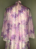 womens  vintage  retro  pink  maxi dress  long sleeve  high neck  full length  floral print  floral  floaty  dress  angel sleeve  angel  70s  1970s  10