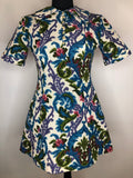 Vintage 1970s Psych Tapestry Style Collared Mini Dress - Size UK 10