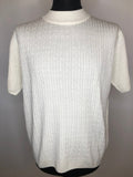 Vintage 1970s Crew Neck Short Sleeve Knitted Top in Cream - Size L