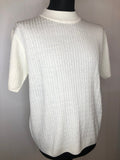 white  vintage  Urban Village Vintage  urban village  top  short sleeved  short sleeve  retro  mens  light knitwear  light knit  L  knitwear  knitted  knit  jumper  Jacket  crew neck  Creation Atelier GS  cream  cable knit pattern  70s  1970s