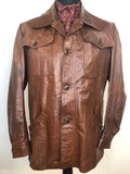 Vintage 1970s Rounded Collar Leather Jacket in Brown - Size L