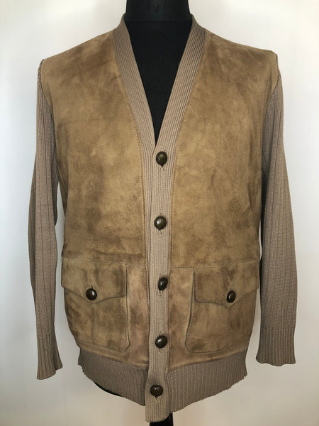Vintage 1970s Suede and Knit Cardigan in Brown by Glenhusky of