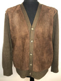 Vintage 1970s Suede and Knit Cardigan in Dark Brown - Size XL