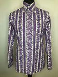 white  vintage  Urban Village Vintage  urban village  summer shirt  summer  Shirt  purple  penny collar  MOD  Mens Shirts  mens  long sleeves  long sleeved  long sleeve  Jon Martin  formal shirt  formal  floral print  fitted  collared  collar  button up  button front  button  big collar  60s  1960s
