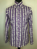 Vintage 1960s Floral Penny Collar Shirt in Purple and White - Size L
