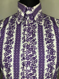 white  vintage  Urban Village Vintage  urban village  summer shirt  summer  Shirt  purple  penny collar  MOD  Mens Shirts  mens  long sleeves  long sleeved  long sleeve  Jon Martin  formal shirt  formal  floral print  fitted  collared  collar  button up  button front  button  big collar  60s  1960s