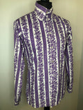 white  vintage  Urban Village Vintage  urban village  summer shirt  summer  Shirt  purple  penny collar  MOD  Mens Shirts  mens  long sleeves  long sleeved  long sleeve  Jon Martin  formal shirt  formal  floral print  fitted  collared  collar  button up  button front  button  big collar  60s  1960s
