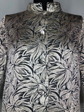 womens  vintage  Urban Village Vintage  urban village  mod  metallic  maxi  long sleeve  long length coat  long length  leaf pattern  Jacket  high neck  gold metallic  gold lurex  gold  evening jacket  embossed  coat  button  black  60s  1960s  16