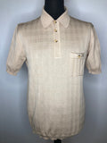 Vintage 1960s Mod Check Patterned Polo Top in Beige - Size L