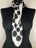 Vintage 1960s Large Polka Dot Square Neck Scarf in Black and White - One Size