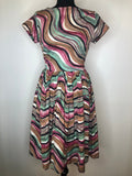 Vintage 1950s Wavy Brushstroke Print Short Sleeved Summer Dress - UK 10