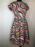 womens  vintage  urban village  true vintage  summer  spring  short sleeved  round neck  rockabilly  print dress  pin up  multi  floral print  fitted waist  dress  day dress  brushstroke print  50s  1950s  10