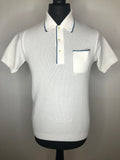 Vintage 1960s Italian Knitted Mod Polo Top in White with Blue Stripe - Size S